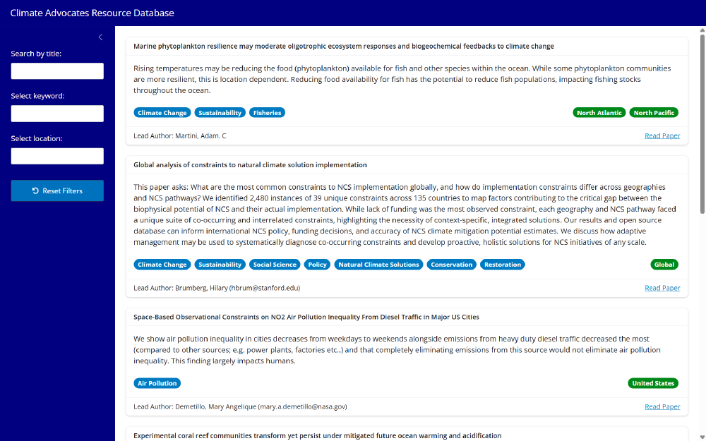 Climate Advocates Resource Database