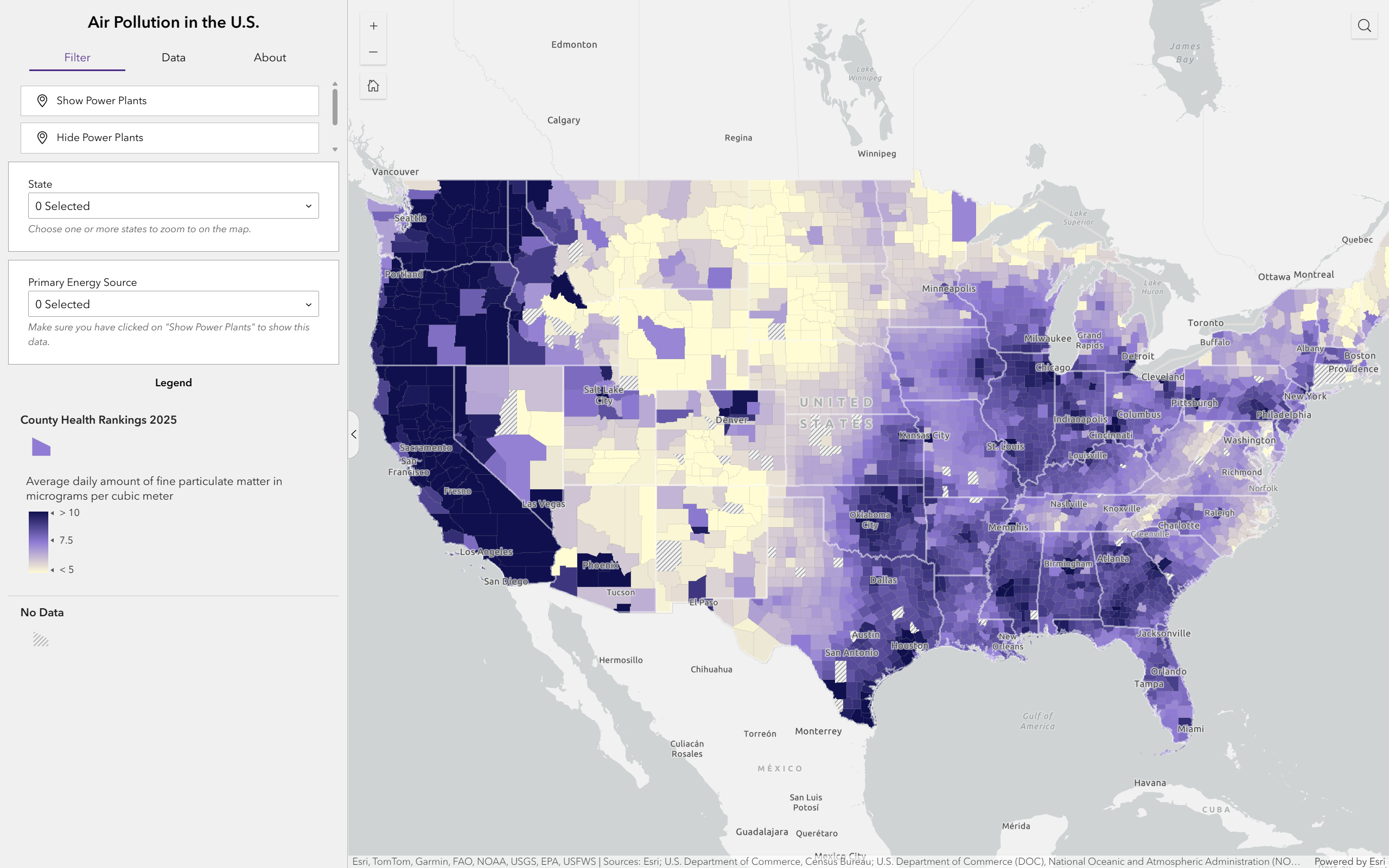 Dashboard of air pollution across the US.