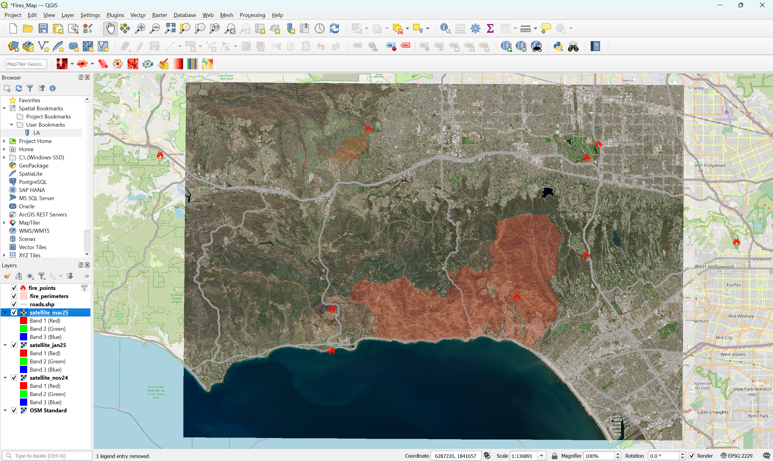 Screenshot of QGIS with the satellite images