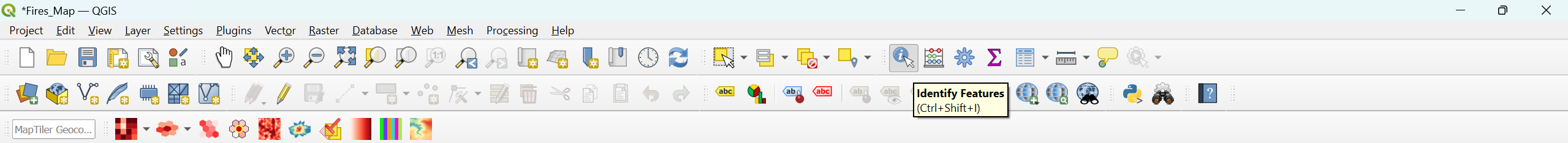 Screenshot of QGIS with the Identify Features tool