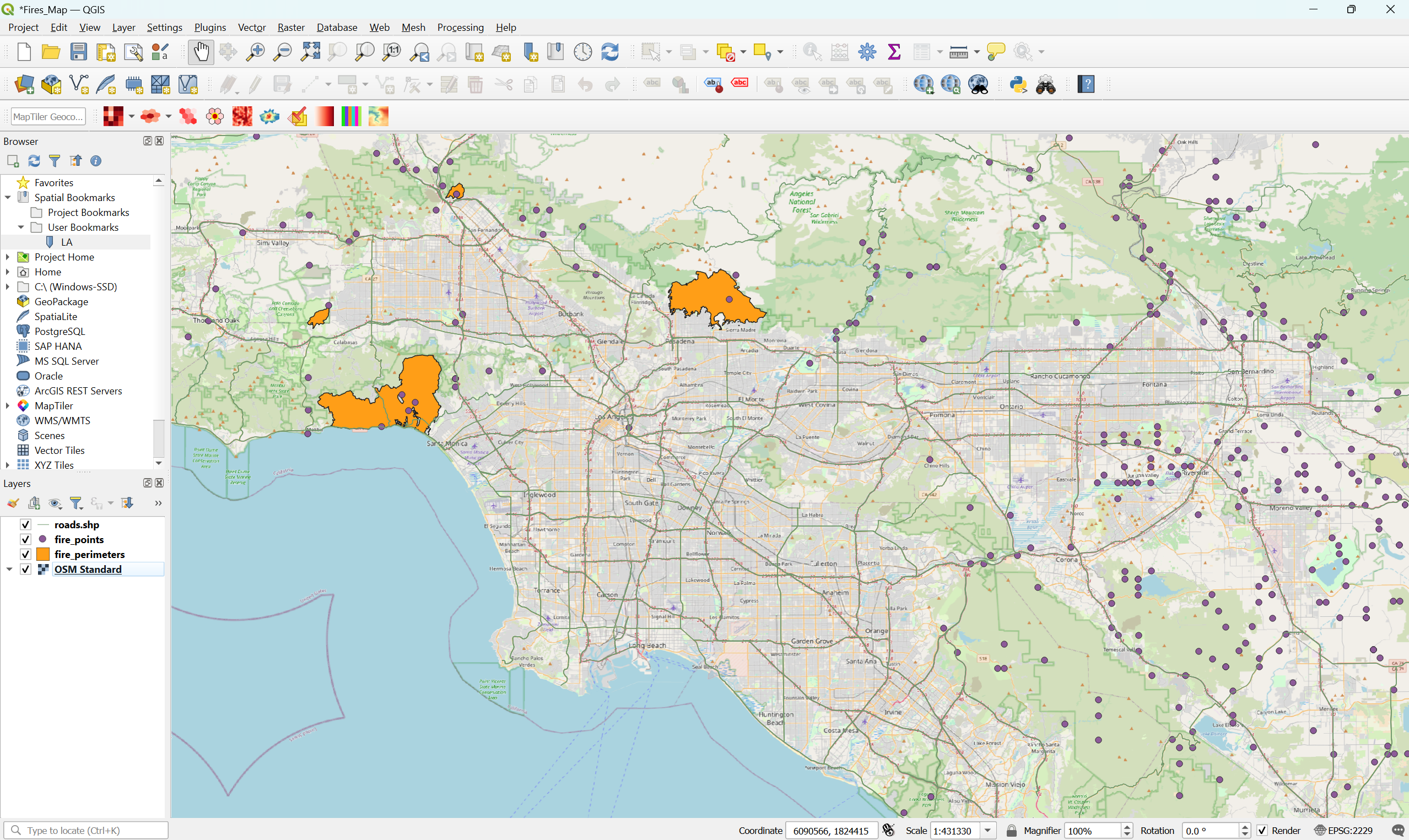Screenshot of QGIS with the data
